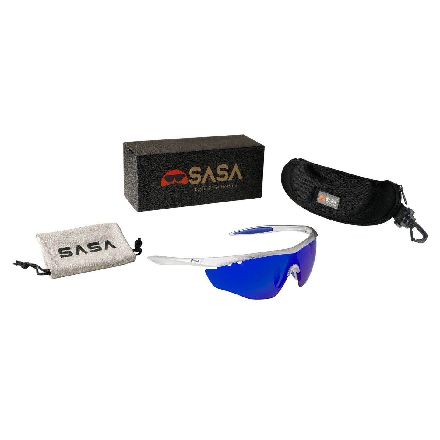 SASA Hawkeye Matte Silver Frame Blue Revo Lens Sports Sunglasses