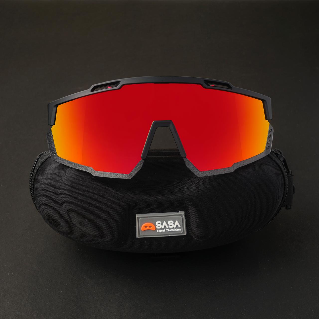 SASA Mercury Black Frame Red Revo Lens Sports Sunglasses