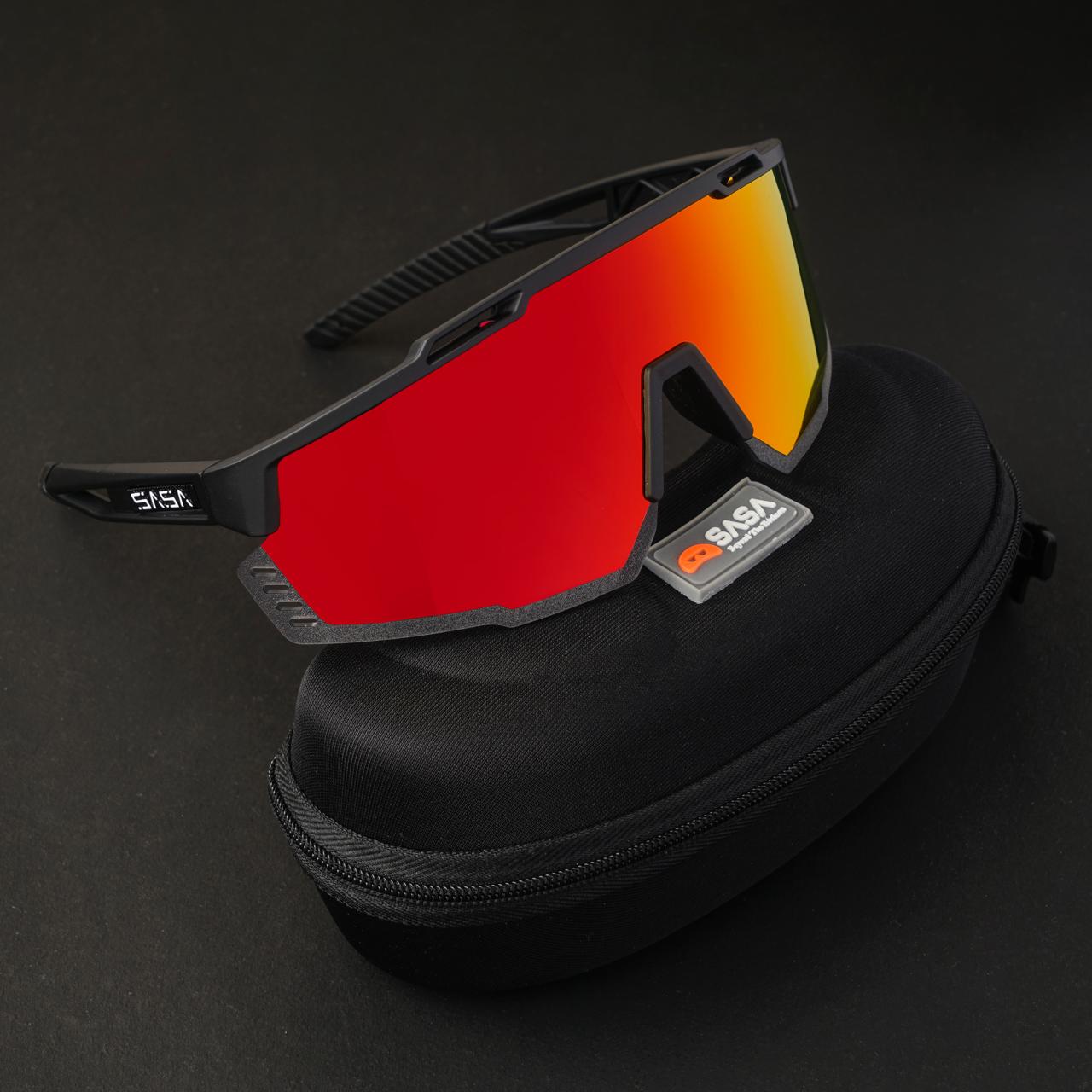 SASA Mercury Black Frame Red Revo Lens Sports Sunglasses