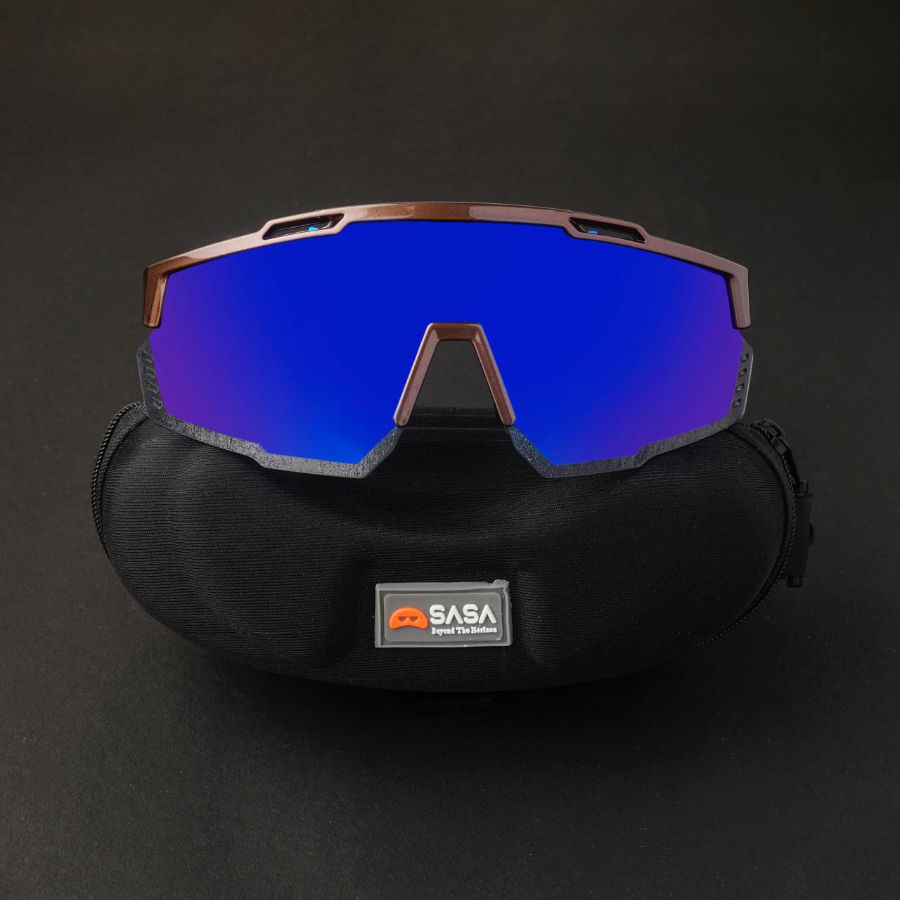 SASA Mercury Copper Frame Blue Revo Lens Sports Sunglasses