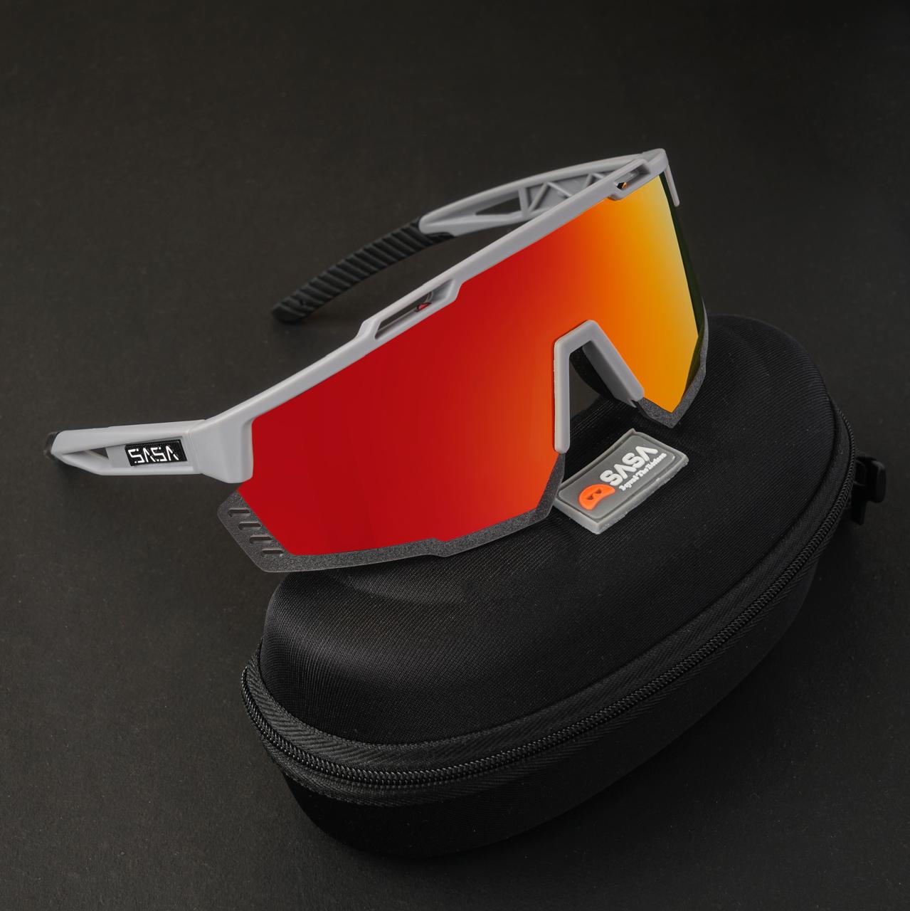 SASA Mercury Grey Frame Red Revo Lens Sports Sunglasses