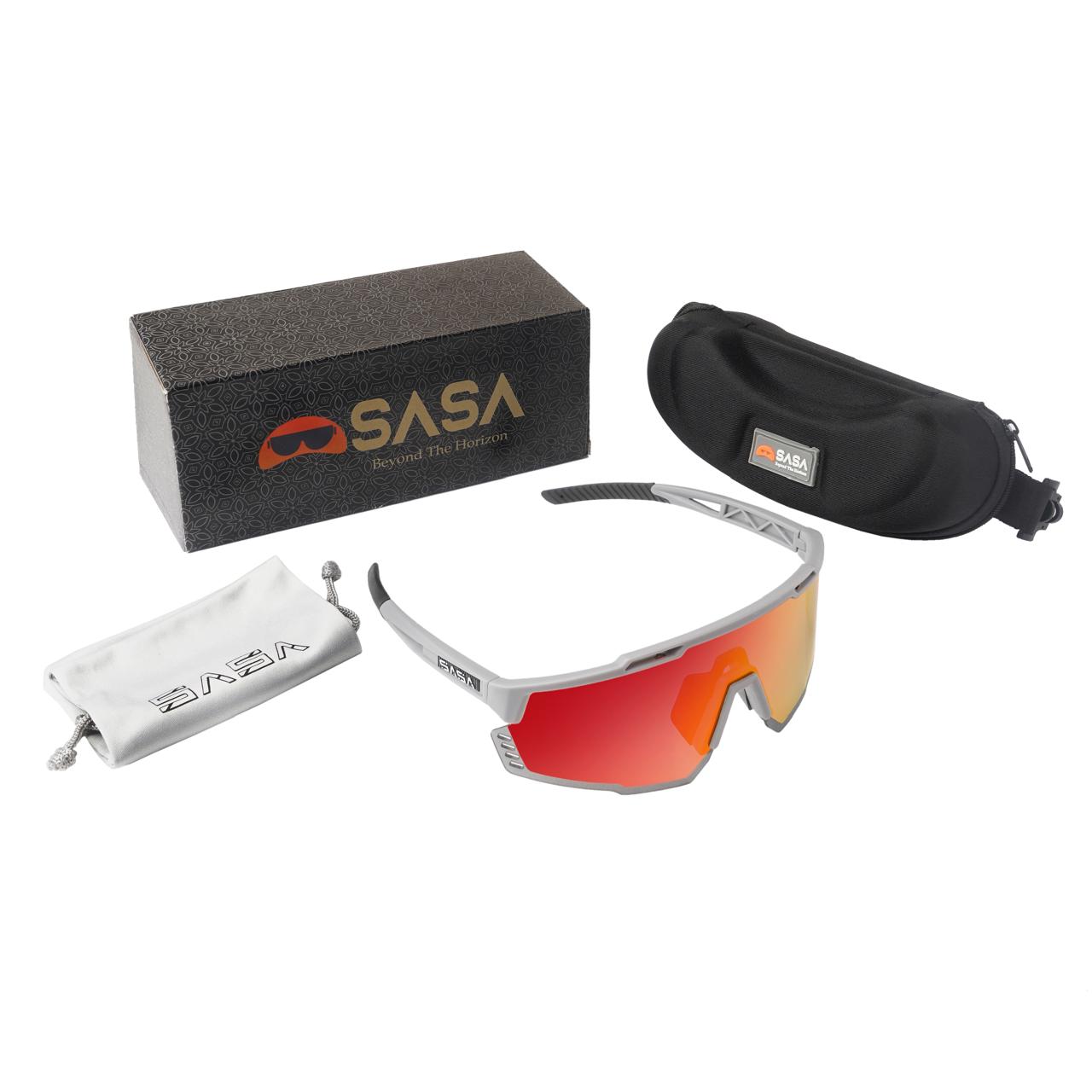 SASA Mercury Grey Frame Red Revo Lens Sports Sunglasses
