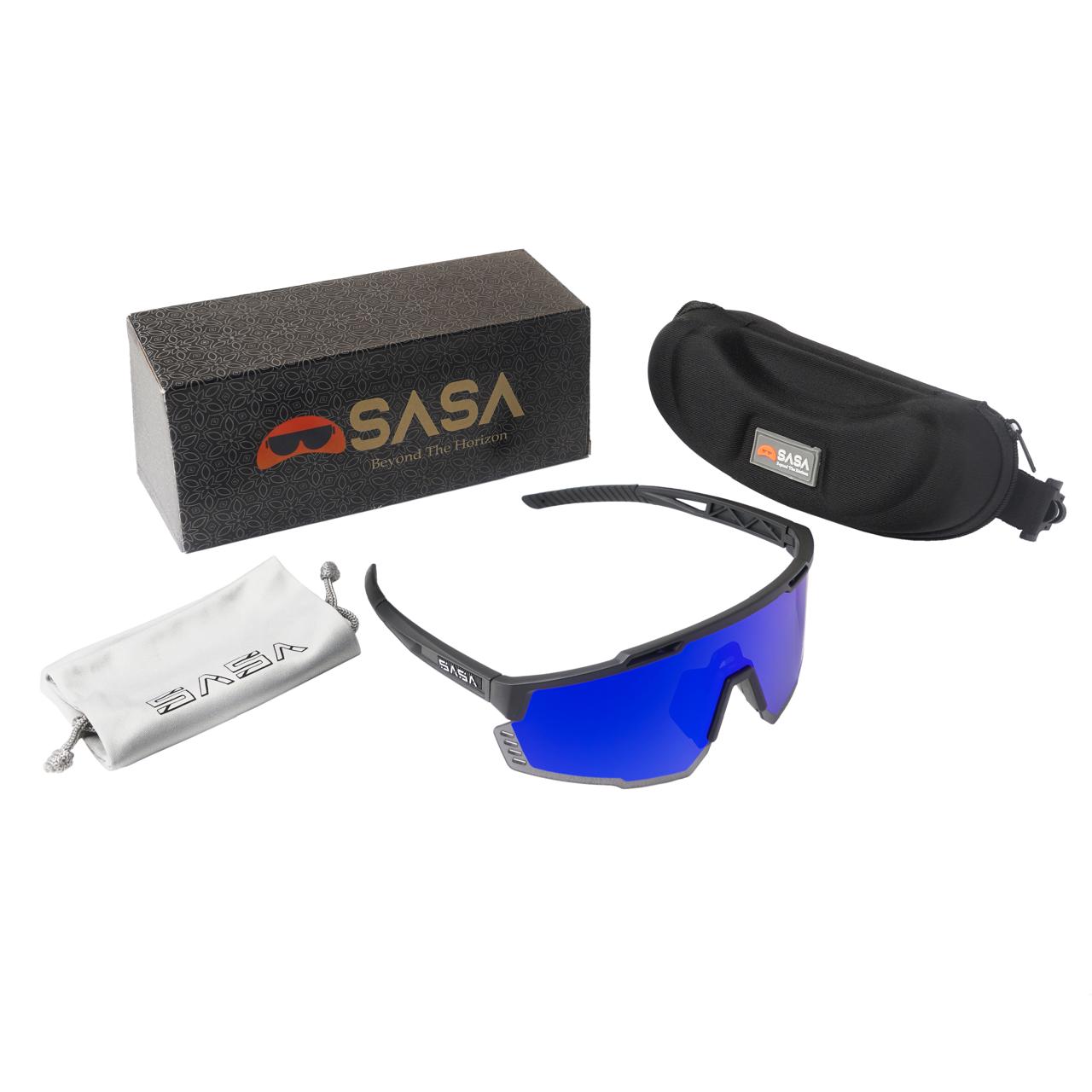 SASA Mercury Black Frame Blue Revo Sports Sunglasses