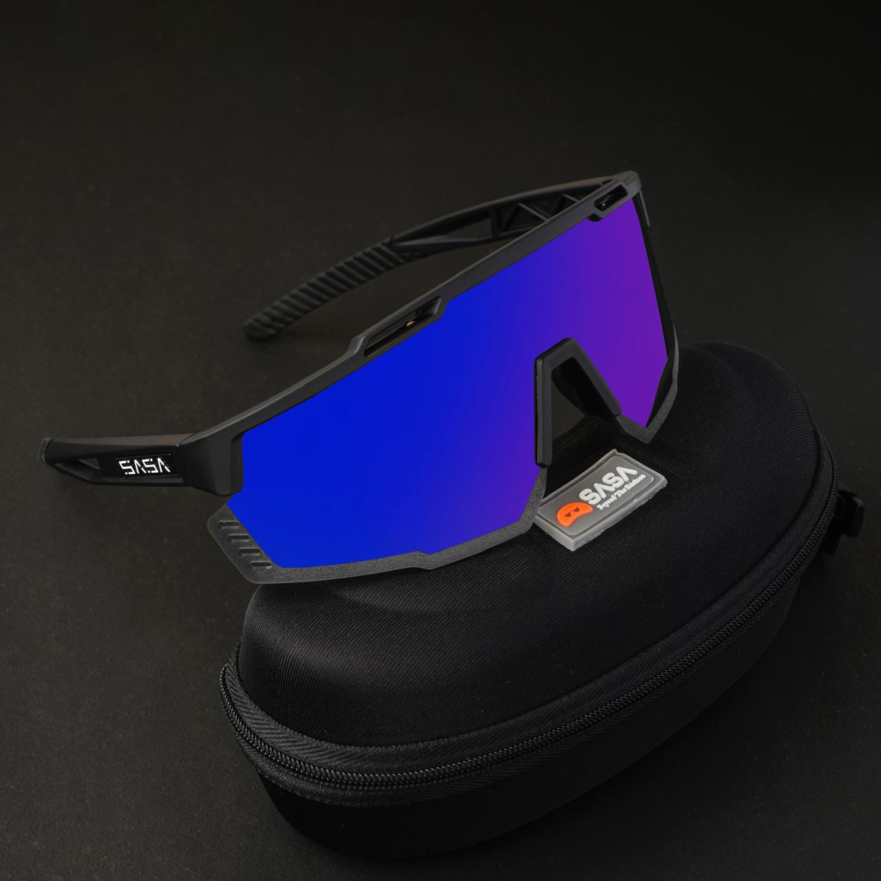 SASA Mercury Black Frame Blue Revo Sports Sunglasses