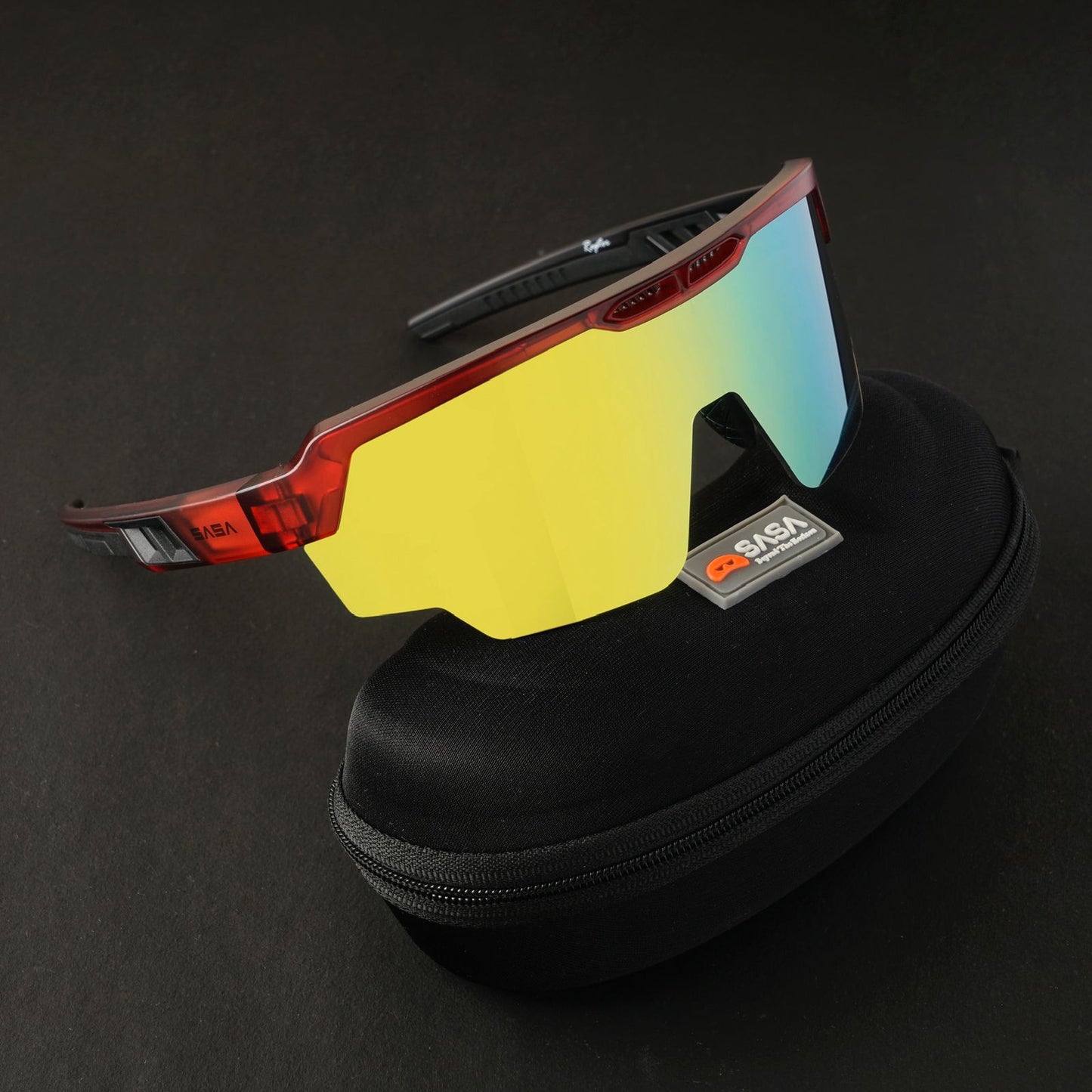 SASA Raptor Translucent Red Frame Yellow Revo Lens Sports Sunglasses
