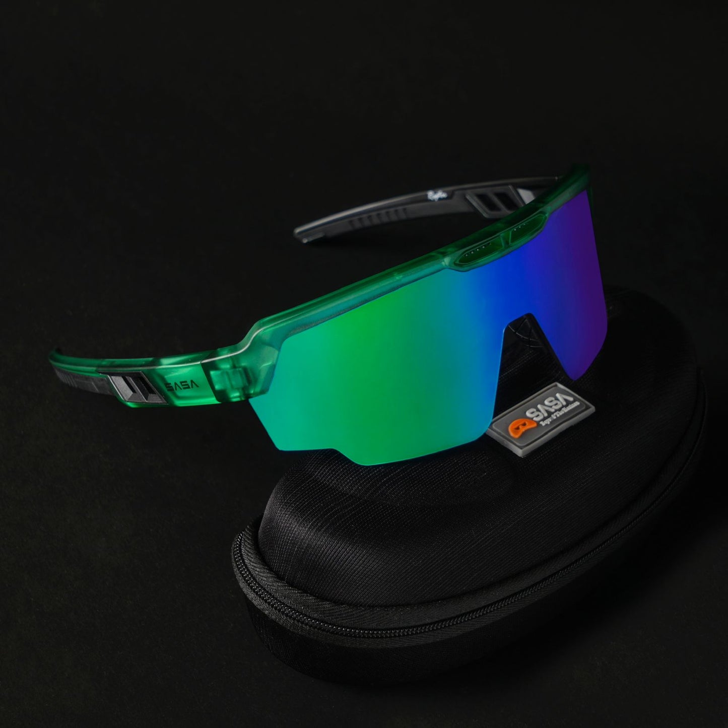 SASA Raptor Translucent Green Frame Green Revo Lens Sports Sunglasses