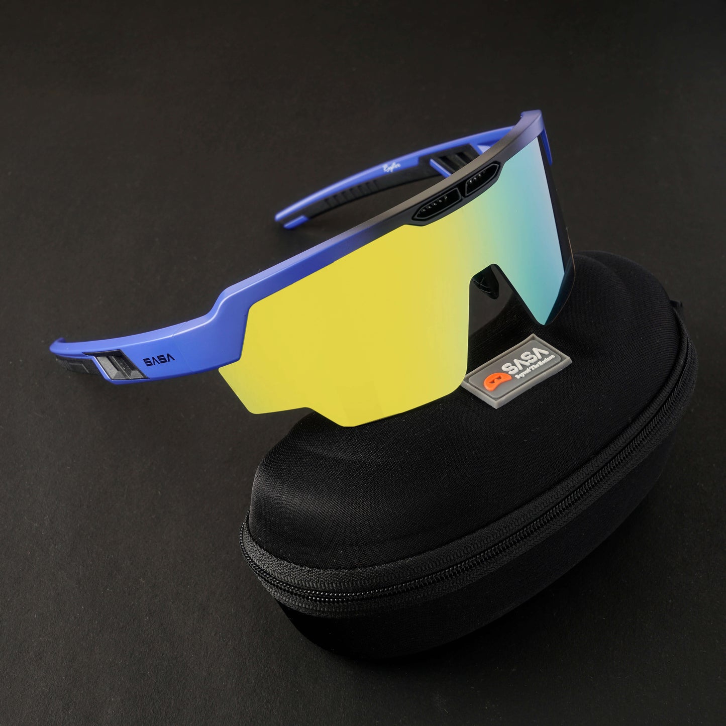 SASA Raptor Matte Blue/Black Frame Yellow Revo Lens Sports Sunglasses