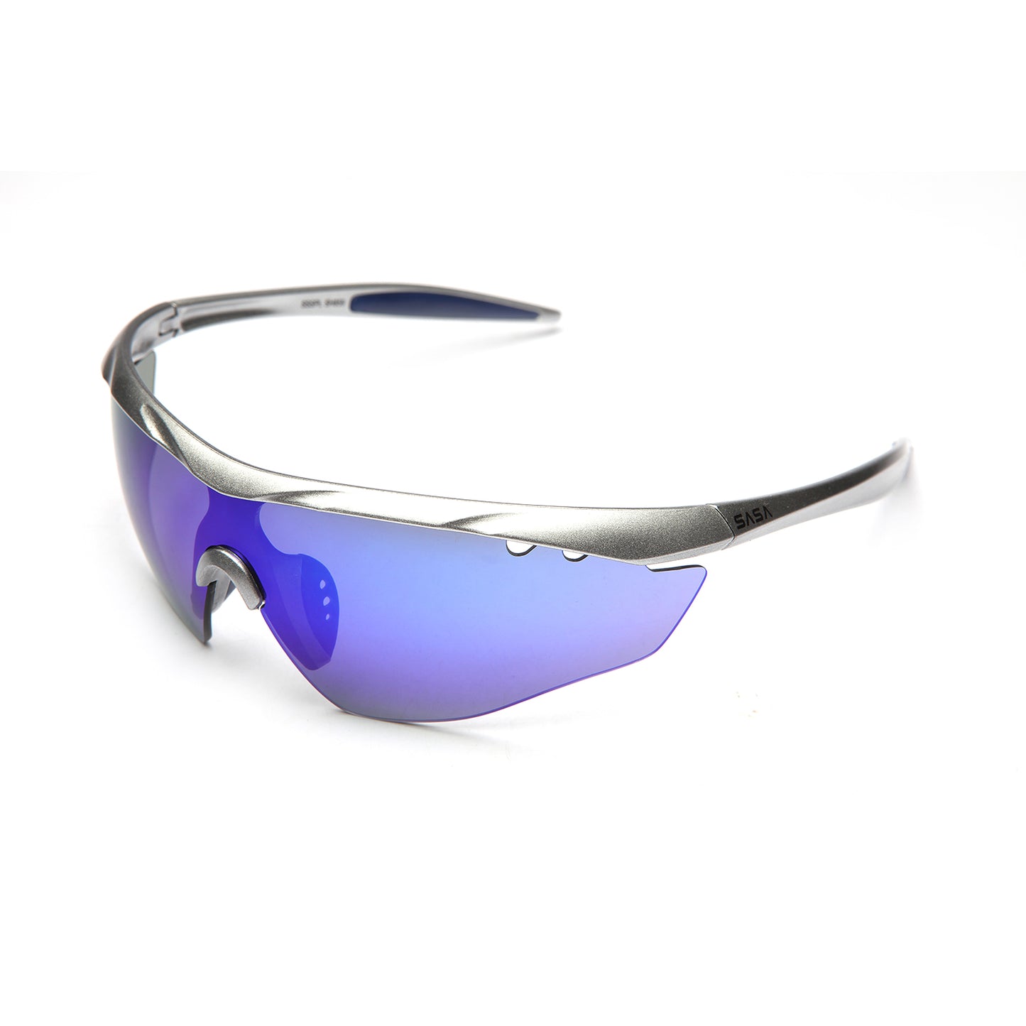 SASA Hawkeye Matte Silver Frame Blue Revo Lens Sports Sunglasses