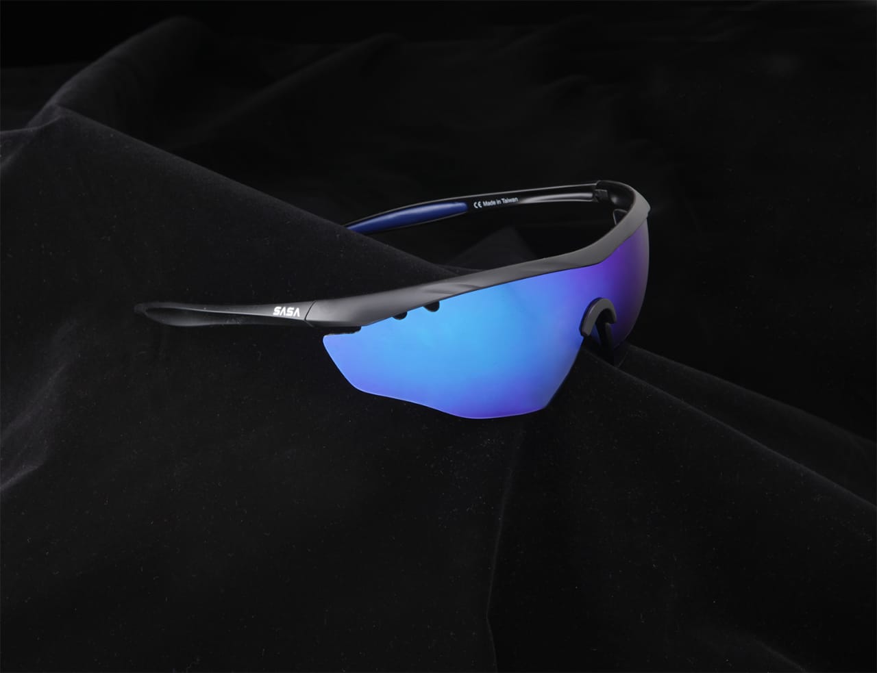 SASA Hawkeye Matte Black Frame Blue Revo Lens Sports Sunglasses