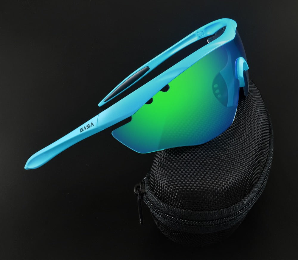 SASA Hawkeye Matte Turquoise Blue Frame Green Revo Lens Sports Sunglasses