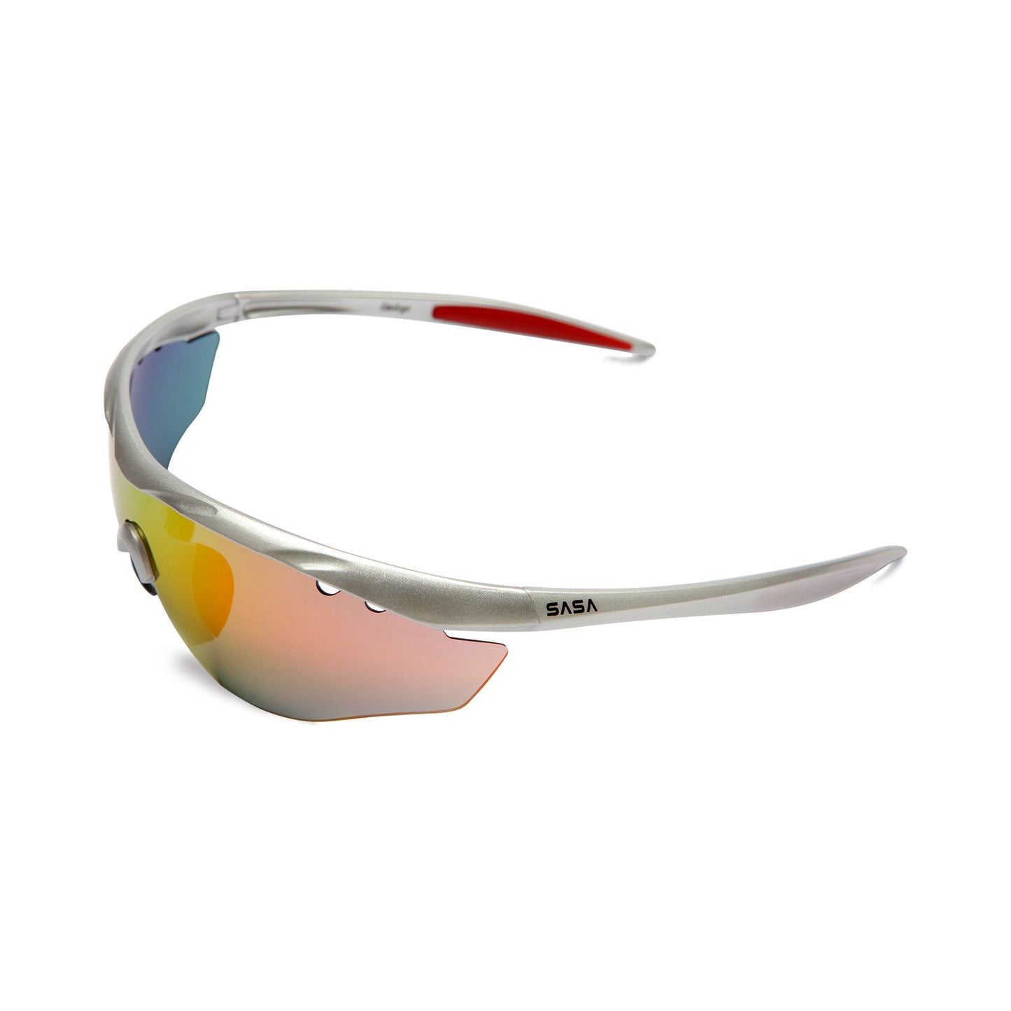 SASA Matte Silver Frame Red Revo Lens Hawkeye Sports Sunglasses