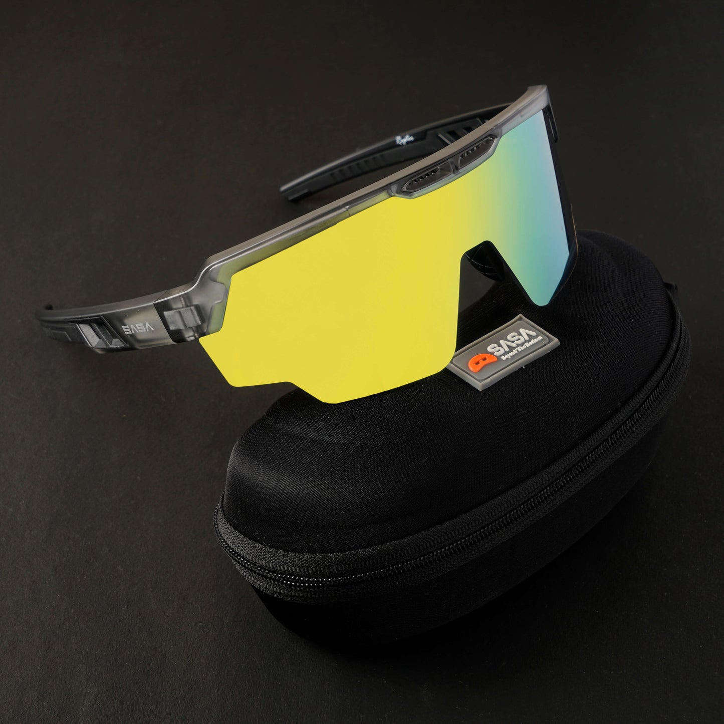SASA Raptor Translucent Grey Frame Yellow Revo Lens Sports Sunglasses