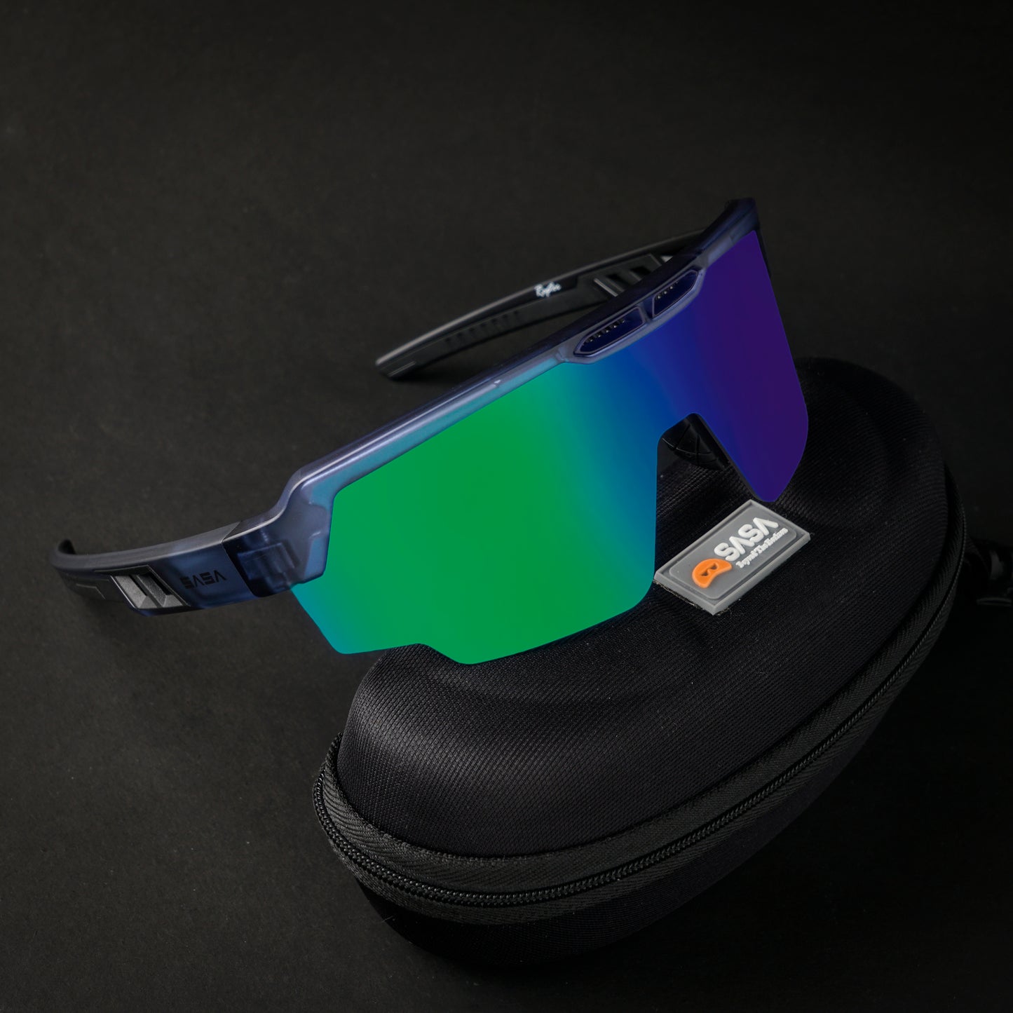 Piyush Chawla X SASA Raptor Translucent Blue Frame Green Revo Lens Sports Sunglasses