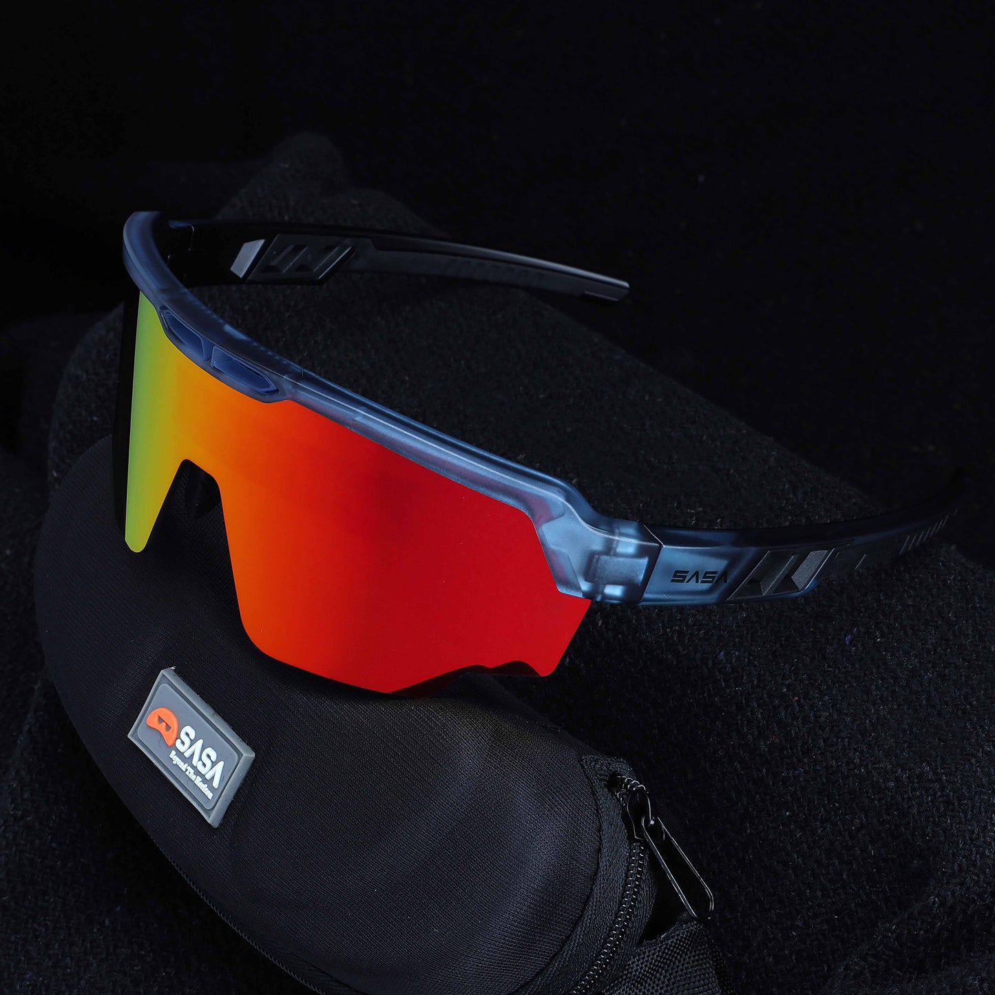 SASA Raptor Translucent Blue Frame Red Revo Lens Sports Sunglasses