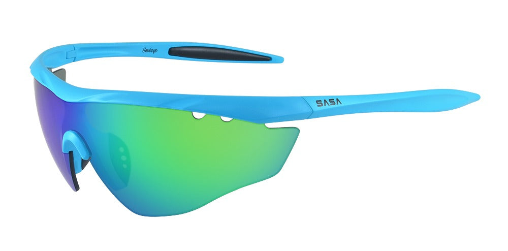 SASA Hawkeye Matte Turquoise Blue Frame Green Revo Lens Sports Sunglasses