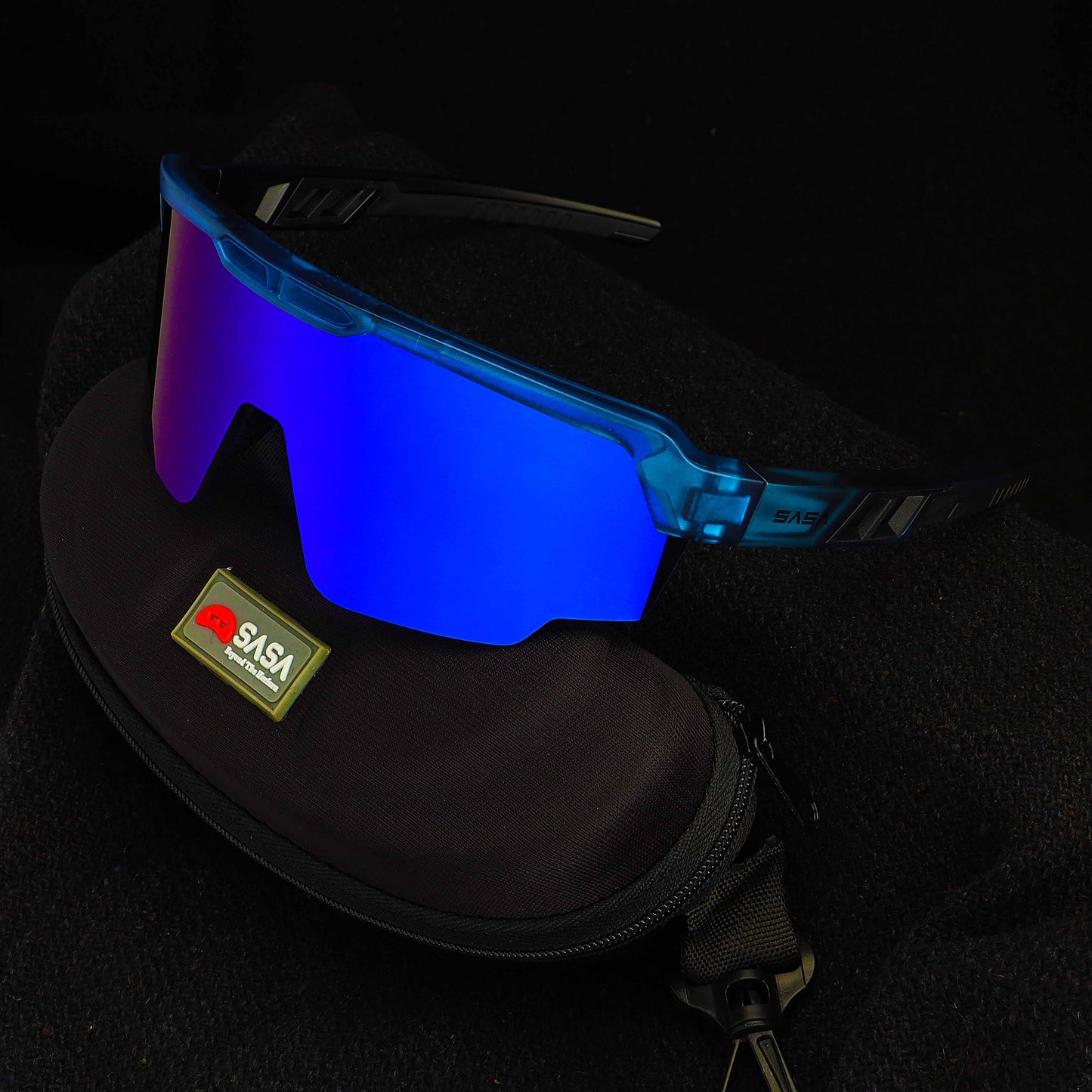 SASA Raptor Translucent Blue Frame Ice Blue Revo Lens Sports Sunglasses