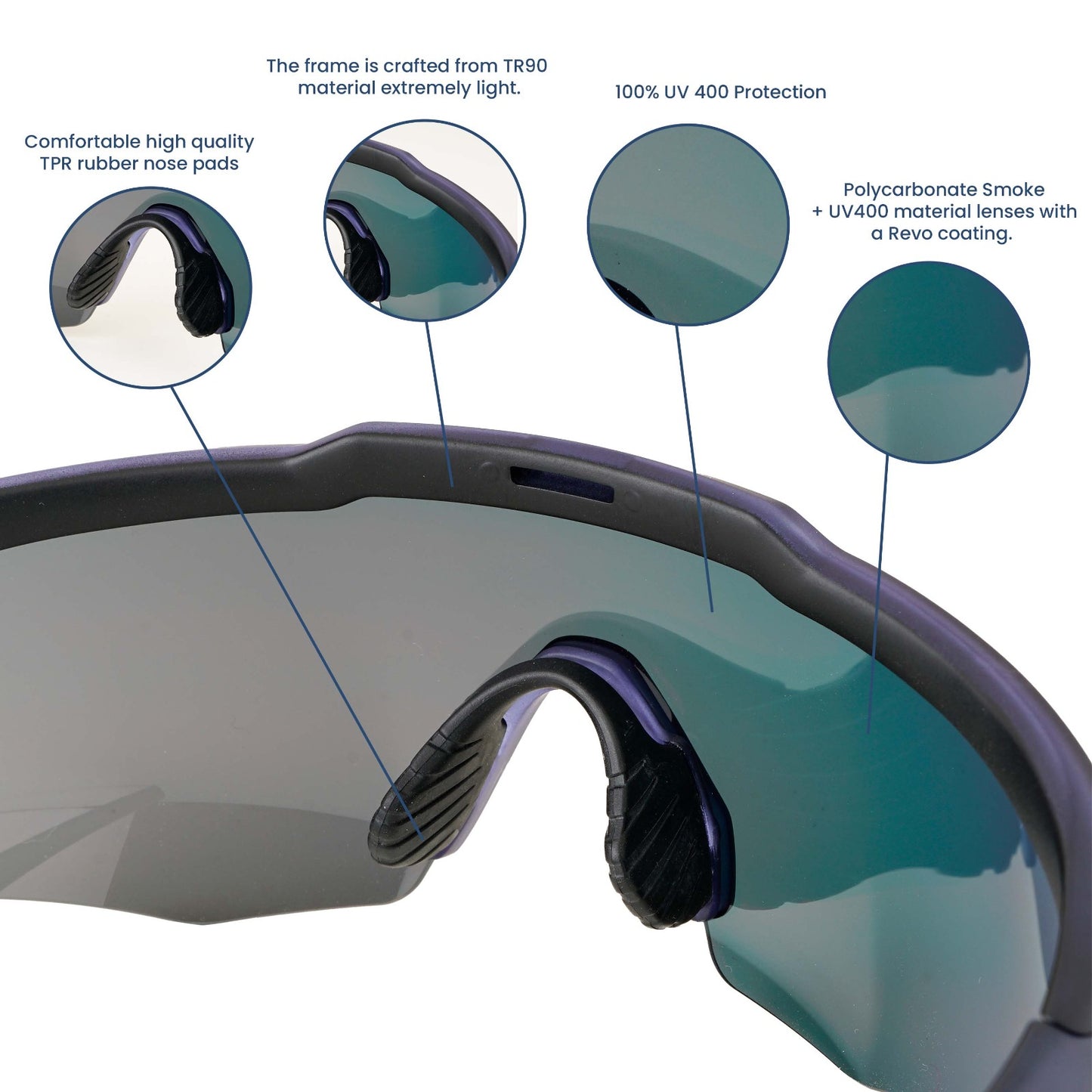 Rebound Translucent Blue Frame Green Revo Lens Sports Sunglasses