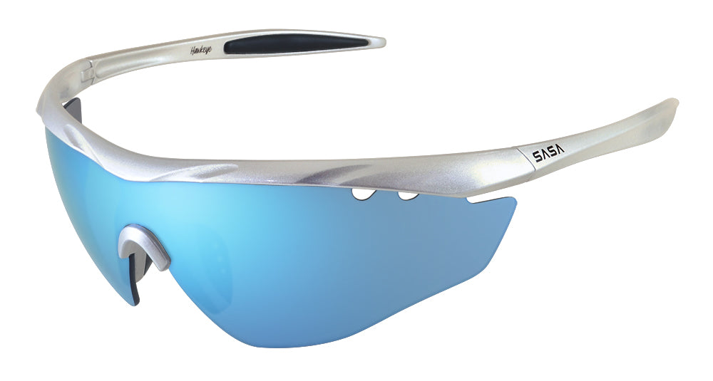 SASA Matte Silver Frame Ice Blue Revo Lens Sports Sunglasses