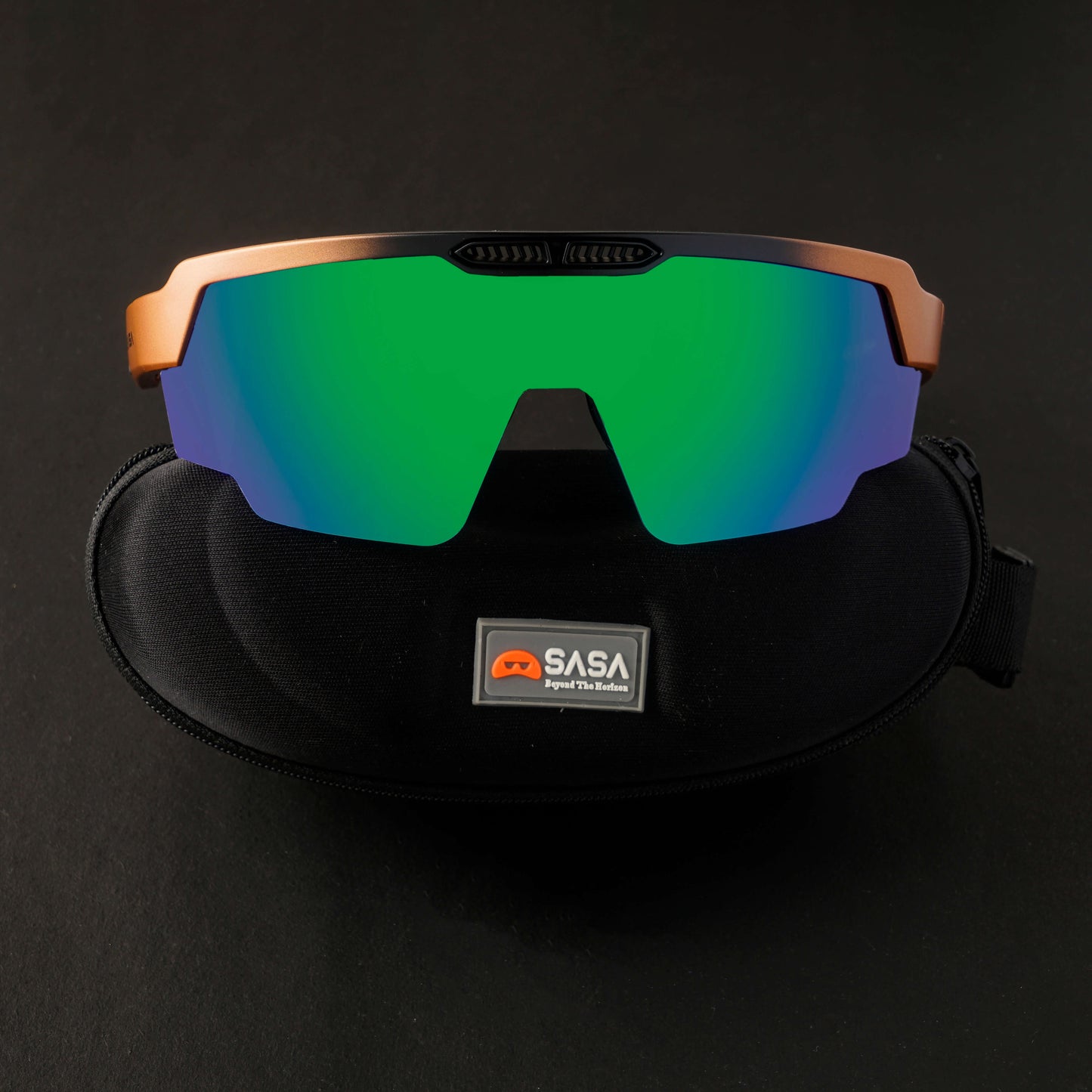 SASA Raptor Translucent Red Frame Green Revo Lens Sports Sunglasses