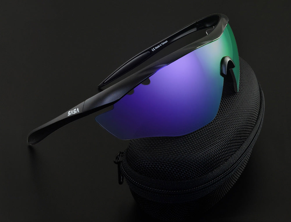 SASA Hawkeye Matte Black Frame Purple Revo Lens Sports Sunglasses