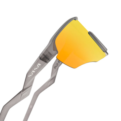 SASA VIPER TRANSLUCENT GREY FRAME LENS PC SMOKE GOLD REVO SPORTS SUNGLASSES FOR CRICKET I CYCLING I MARATHON