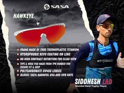 Siddhesh Lad Mumbai Indians IPL Player X SASA Hawkeye Matte Frame Silver Red Revo Lens Sports Sunglasses