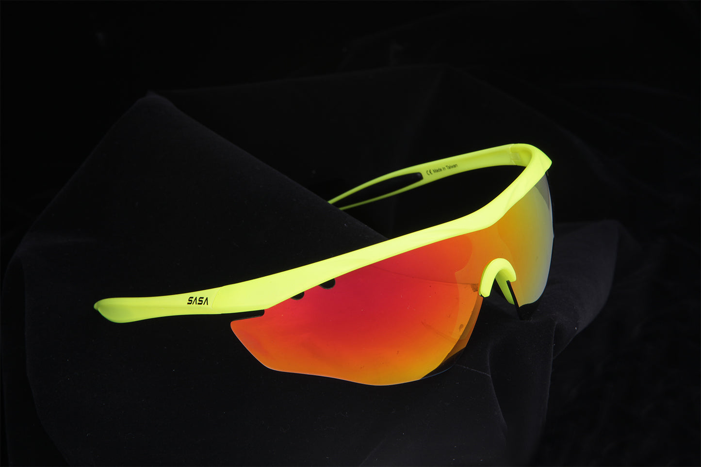 NEON YELLOW FRAME RED REVO LENS HAWKEYE