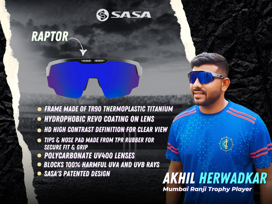 Akhil Herwadkar Ranji Player X MATTE SILVER/BLACK FRAME LENS ICE BLUE REVO