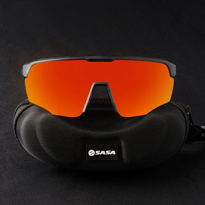 SASA VIPER TRANSLUCENT GREY FRAME LENS PC SMOKE RED REVO SPORTS SUNGLASSES FOR CRICKET I CYCLING I MARATHON
