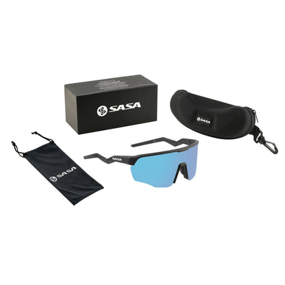 SASA VIPER MATTE BLACK FRAME LENS PC SMOKE ICE BLUE REVO SPORTS SUNGLASSES FOR CRICKET I CYCLING I MARATHON