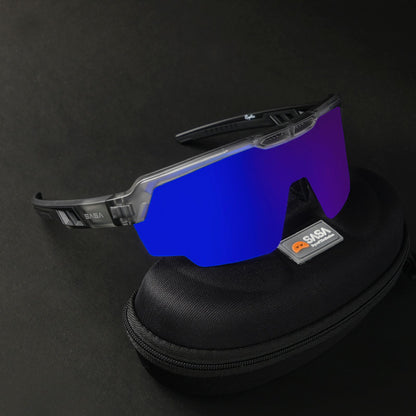 RAPTOR TRANSLUCENT GREY FRAME BLUE REVO LENS