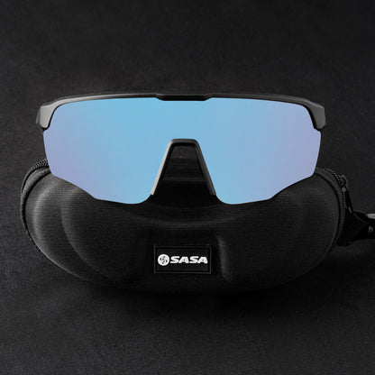 SASA VIPER MATTE BLACK FRAME LENS PC SMOKE ICE BLUE REVO SPORTS SUNGLASSES FOR CRICKET I CYCLING I MARATHON