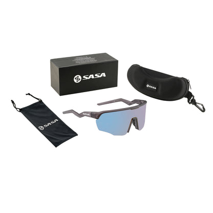 SASA VIPER TRANSLUCENT GREY FRAME LENS PC SMOKE ICE BLUE REVO SPORTS SUNGLASSES FOR CRICKET I CYCLING I MARATHON