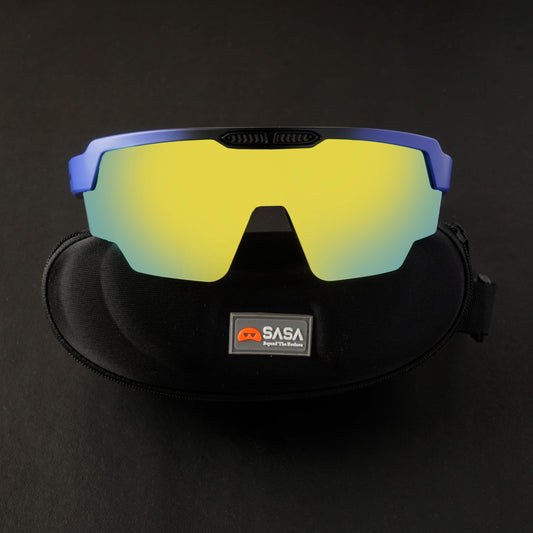 SASA Raptor Matte Blue/Black Frame Yellow Revo Lens Sports Sunglasses