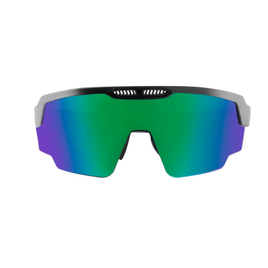 RAPTOR MATTE SILVER BLACK FRAME GREEN REVO LENS