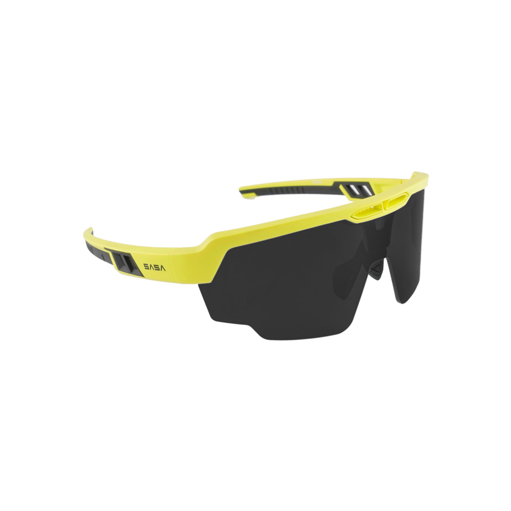 SASA Raptor Neon Yellow Frame Black Smoke Lens Sports Sunglasses