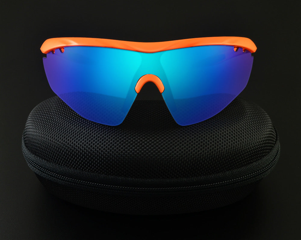 MATTE ORANGE FRAME WITH BLUE REVO LENS HAWKEYE