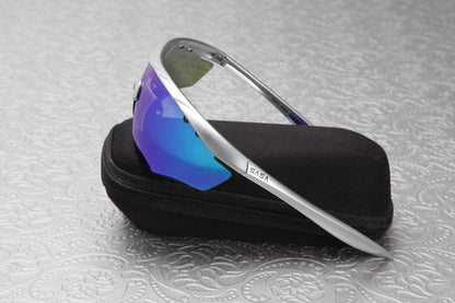 MATTE SILVER FRAME WITH BLUE REVO LENS HAWKEYE