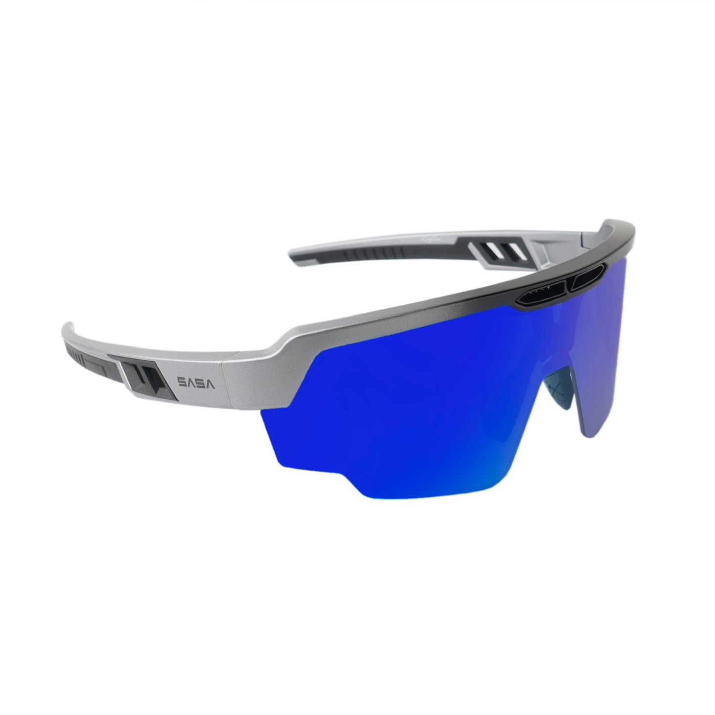 RAPTOR MATTE SILVER / BLACK FRAME BLUE REVO LENS