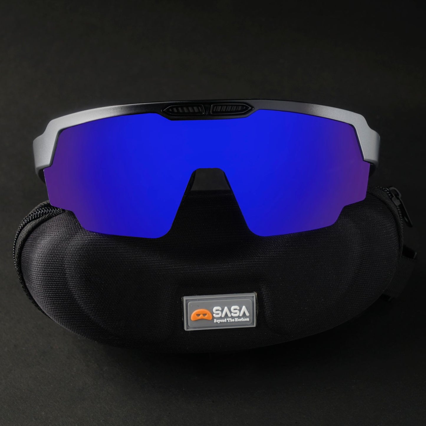 RAPTOR MATTE SILVER / BLACK FRAME BLUE REVO LENS