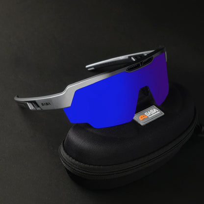 RAPTOR MATTE SILVER / BLACK FRAME BLUE REVO LENS