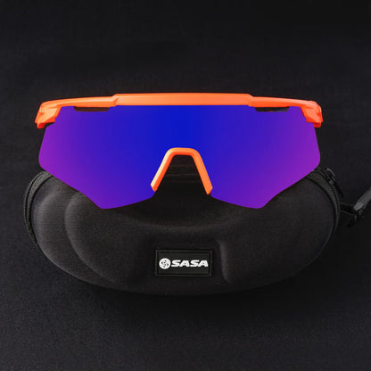 SASA M SERIES MATTE ORANGE FRAME WITH BLUE REVO LENS