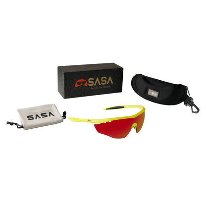 NEON YELLOW FRAME RED REVO LENS HAWKEYE