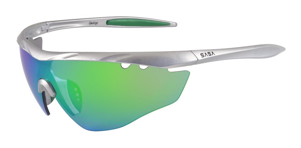 MATTE SILVER FRAME WITH GREEN REVO LENS HAWKEYE