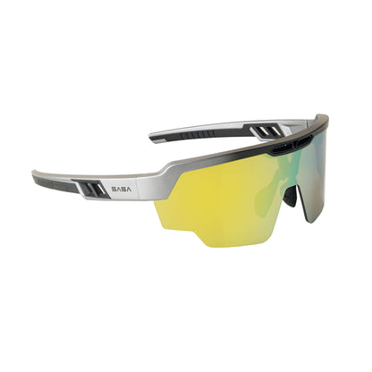 RAPTOR MATTE SILVER/BLACK FRAME YELLOW REVO LENS