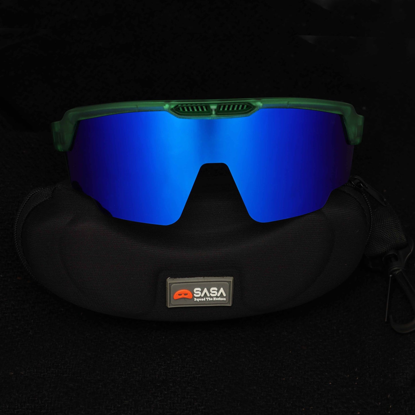 RAPTOR TRANSLUCENT GREEN FRAME BLUE REVO LENS