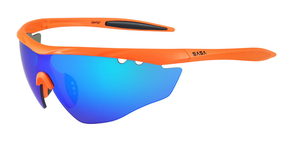 MATTE ORANGE FRAME WITH BLUE REVO LENS HAWKEYE